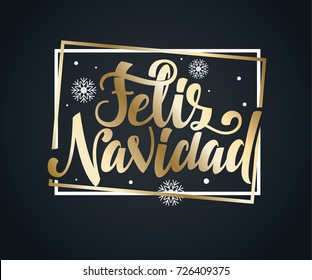 vector illustration of golden golden on black background. Merry Christmas and Happy New Year 2018. letering handmade. translation from Spanish: Merry Christmas