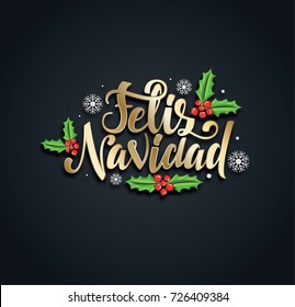 vector illustration of golden golden on black background. Merry Christmas and Happy New Year 2018. letering handmade. translation from Spanish: Merry Christmas