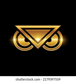 A vector Illustration of Golden Owl Symbol Logo Sign in Black Background with Gold Shine Effect