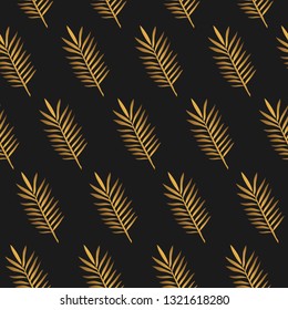 Vector illustration of golden palm leaves. Seamless pattern that can be used for wrapping, fabric, textile and interior decor. Summer theme background.