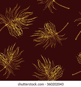 Vector illustration of golden palm tree leaves seamless - hand drown plant and botanical texture