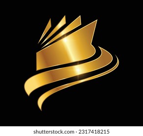 Ilustración vectorial Icono del logotipo del documento de papel dorado en fondo negro con efecto brillo dorado