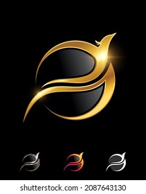 A Vector Illustration of Golden Phoenix Bird Vector Sign in black background with gold shine effect