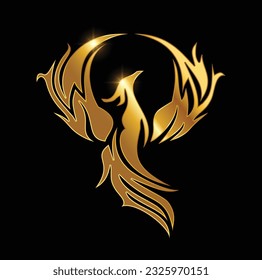 Eine Vektorgrafik des Golden Phoenix Logo Vektor Illustration auf schwarzem Hintergrund mit goldenem glänzender Wirkung