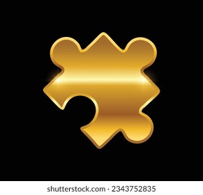 A vector illustration of Golden Piece of Puzzle Logo Illustration in black background with gold shine effect