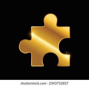 A vector illustration of Golden Piece of Puzzle Logo Illustration in black background with gold shine effect