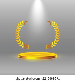 Vector illustration of Golden podium with laurel wreath background