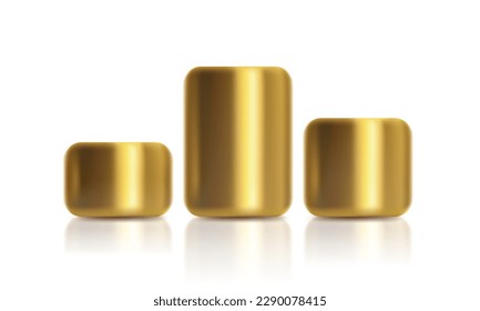 Vector illustration of golden podiums on isolated background. Vector set icons of Golden cylinder in realistic style.