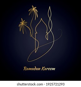 Ilustración vectorial del dibujo de la línea Golden Ramadan Kareem. Es bueno para tarjetas de felicitación, carátulas, afiches, carteles, invitaciones y otros.
