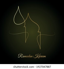 Vector Illustration of Golden Ramadan Kareem Line Art Drawing. Good for Greeting Card, Cover, Poster, Banner, Invitation, and others.