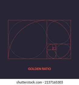 Ilustración vectorial, plantilla de ratio de oro. Símbolo de proporción. Elemento Diseño gráfico. Espiral de sección dorada. 
