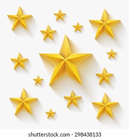 Vector illustration. Golden realistic stars.