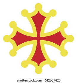 Vector illustration golden and red occitan cross sign, symbols  or icon.