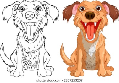 Vector illustration of a Golden Retriever dog with mouth open and sharp teeth, isolated on white