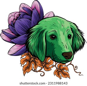 vector illustration of Golden Retriever head with floral
