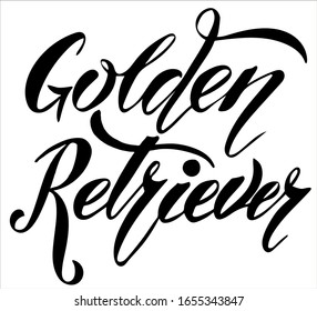 Vector illustration of Golden Retriever text for logotype, t-shirt, banner, magazine, poster, decoration, postcard. Golden Retriever calligraphy background. Golden Retriever lettering. EPS 10. 