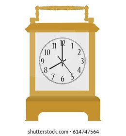 Vector illustration golden, retro carriage clock with Arabic numerals isolated on white background.