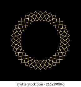 Vector illustration of a golden rhombus stacked in a circular border on a black background.