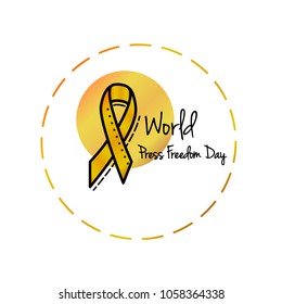 Vector illustration of a golden ribbon for World Press Freedom Day in white background.