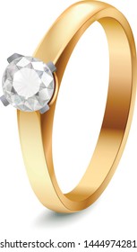 Vector illustration of golden ring with diamond.