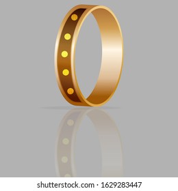 Vector illustration of a Golden ring. Geometric shapes of a metallic gradient on a gray background. Decoration, greeting, frame.