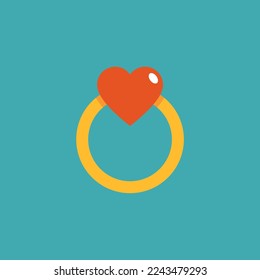 Ilustración vectorial del icono del anillo dorado con corazón.