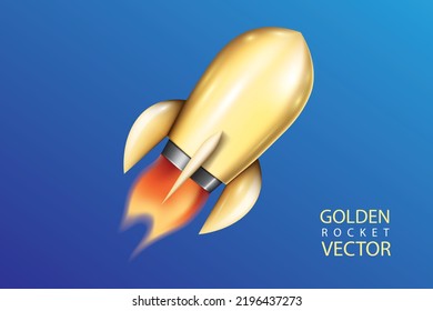 ilustración vectorial cohete dorado sobre fondo azul,plantilla de ilustración 3d.uso para tecnología y educación y objeto comercial.