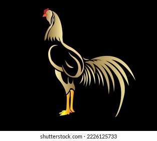 Ilustración vectorial de un gallo dorado sobre un fondo negro.