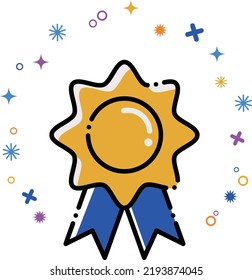 Vector illustration of a golden rosette icon. Symbol of success, winner. Cute icon material with line drawing and out of print.
