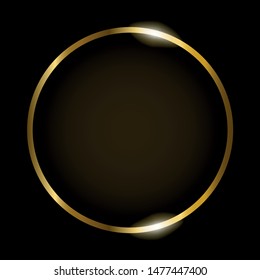 Vector illustration of golden round frame isolated on black background.