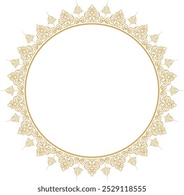 Vector illustration of golden round frame border ornament design pattern, suitable for calligraphy frames, carvings, mosque decorations, invitations, etc