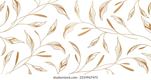 Vector illustration golden Seamless pattern with hand drawn branches and leaves for Fashionable textile, book covers, Digital interfaces, prints design templates material, wedding invitation, banners 