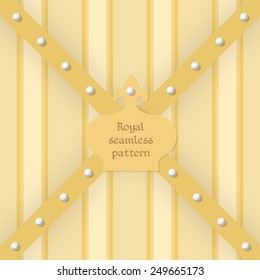 Vector illustration: golden  seamless striped background with golden bands crosshairs with pearls and crown