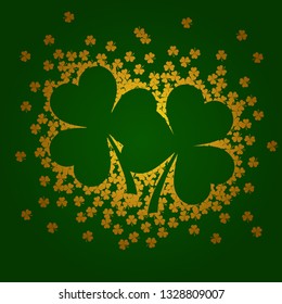 vector illustration with golden shamrocks on green background