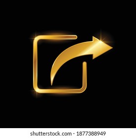 A Vector Illustration of Golden Share Arrow Vector Sign in black background with gold shine effcet