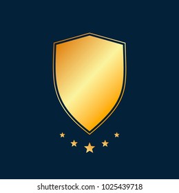 
vector illustration, golden shield with gold stars on a blue background. coat of arms