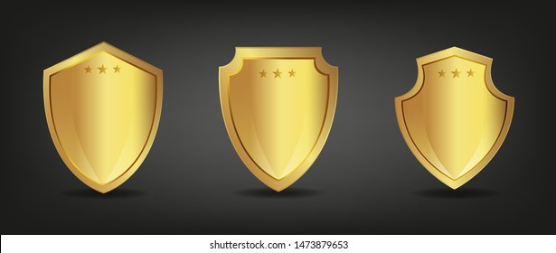 Vector illustration of golden shields set.