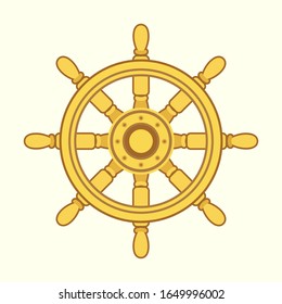 Vector illustration of golden ship wheel flat icon.