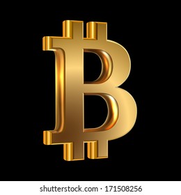 Vector illustration of golden sign virtual currency bit coin on black 
