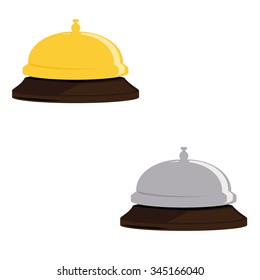 Vector illustration golden and silver hotel bell. Reception bell flat icon. Reception service bell