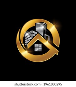 A vector Illustration of Golden and Silver Real Estate Logo Sign