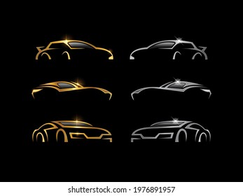 A vector illustration of Golden and Silver Sport Car Logo in black background
