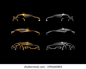 A vector ILlustration of Golden and Silver Sport Car Logo in black background