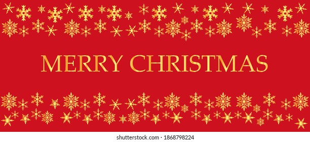 vector illustration of golden snow flakes and merry Christmas text