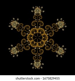 Vector illustration. Golden snowflakes. Cute design. Holiday design for Christmas, New Year fashion prints. Christmas background with snowflakes abstract background.