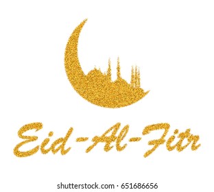 Vector illustration of golden spangles on white background to a Muslim holiday Eid- Al- Fitr