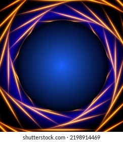 Vector illustration golden spiral lines background with blue round banner for design