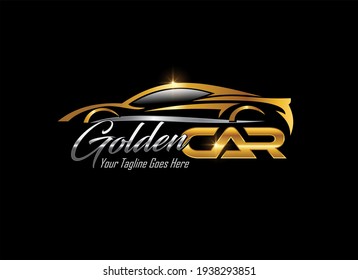 A Vector Illustration of Golden Sport Car Vehicle Logo