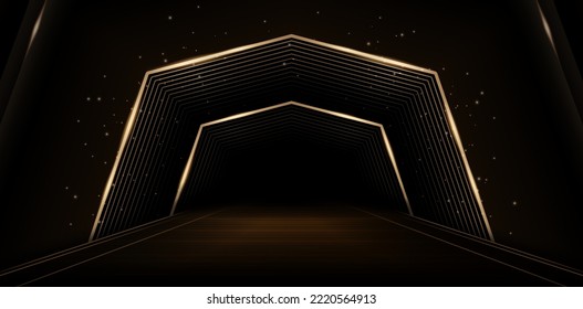 vector illustration golden stage polygonal tunnel designs for ecommerce retail shops, advertisement business agency, ads campaign marketing, email newsletter, landing page, header webs, shopping fest