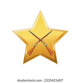 Ilustración vectorial del icono de la estrella dorada con rifles en fondo blanco